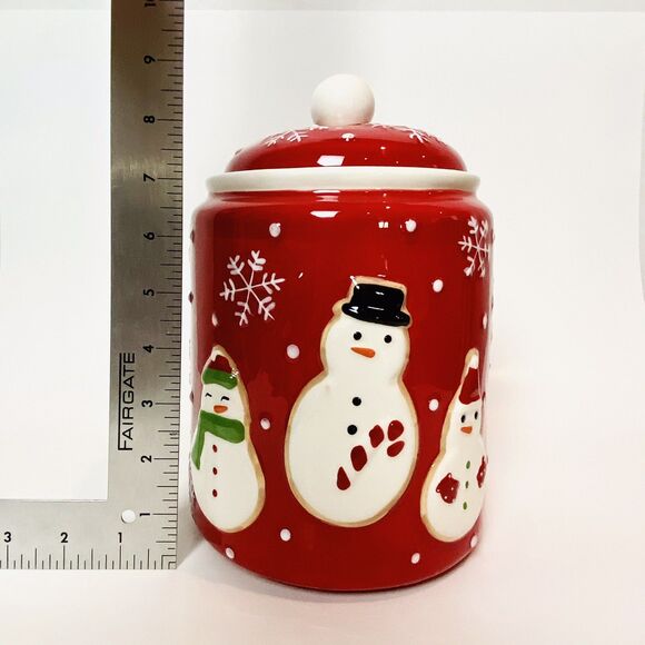 Hallmark Ceramic Christmas Cookie Jar Snowman Snowflakes Holiday Hosting Decor - Picture 3 of 10